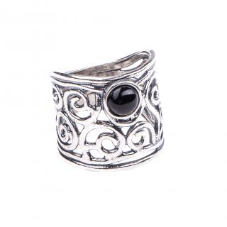 Stříbrný prsten s onyxem - Velikost 8 - Ag 925/1000 - Shablool
