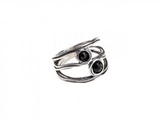Stříbrný prsten s onyxy - Velikost 8 - Ag 925/1000 - Shablool