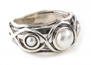 Stříbrný prsten s perlami - Velikost 9 - Ag 925/1000 - Shablool
