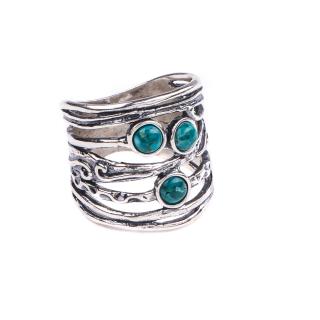 Stříbrný prsten s tyrkysy - Velikost 8 - Ag 925/1000 - Shablool