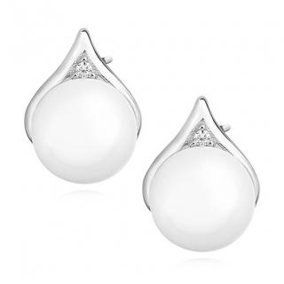 Drobné stříbrné náušnice pecky s perlou a zirkony - Meucci SLE240