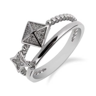 Dvojitý stříbrný prsten zdobený čtverečky se zirkony - Meucci SR101 Velikost: 57