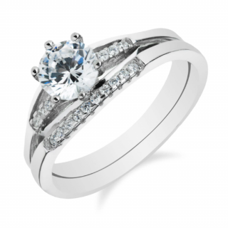 Dvojitý stříbrný prsten zdobený zirkony - Meucci SR007 Velikost: 57