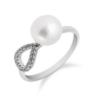 Elegantní jemný stříbrný prsten s perlou a zirkony - Meucci SP43R Velikost: 54