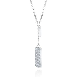 Jednoduchý stříbrný náhrdelník s ozdobou plněnou zirkony - Meucci SLN053