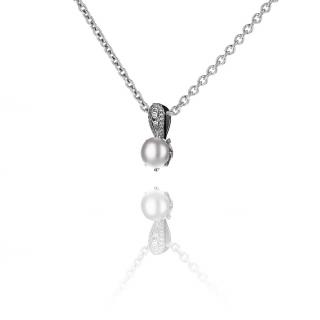 Jednoduchý stříbrný náhrdelník se zirkony a perlou - Meucci SP78N Velikost: 50