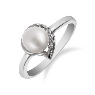 Jemný stříbrný prsten zdobený perlou a zirkony - Meucci SP60R Velikost: 52