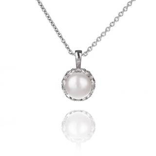 Náhrdelník ze stříbra s perlou a zirkonovým zdobením - Meucci SP74N Velikost: 42