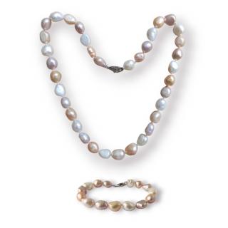 Perlová sada náramku a náhrdelníku z barevných říčních perel - Meucci SPS011S