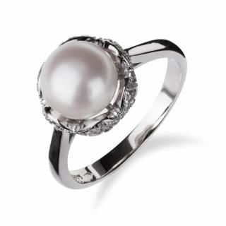 Prsten ze stříbra s perlou a zirkonovým zdobením - Meucci SP74R Velikost: 52