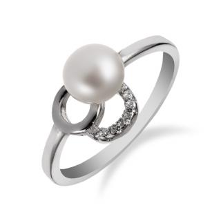 Romantický stříbrný prsten s perlou a zirkony - Meucci SP56R Velikost: 59