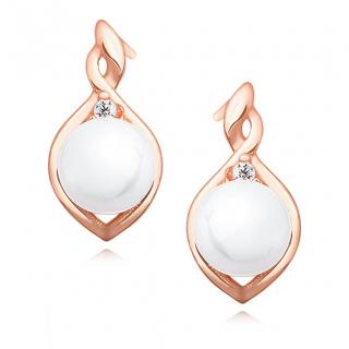 Rose gold náušnice s perlou a zirkony - Meucci SLE036