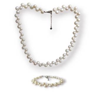 Sada náramku a náhrdelníku s bílými říčními perlami - Meucci SPS013S