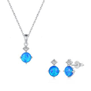 Stříbrná sada náušnic a náhrdelníku s modrým opálem a zirkonem - Meucci SYN018/SYE112