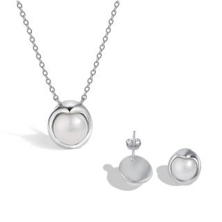Stříbrná sada náušnic a náhrdelníku s perlou uprostřed - Meucci SYN022/SYE134