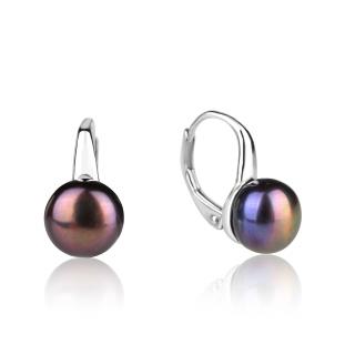 Stříbrné náušnice s fialovou říční perlou a klasickým patentem - Meucci SE383