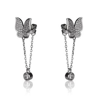 Stříbrné náušnice s motýlkem a zirkony - Meucci SE261