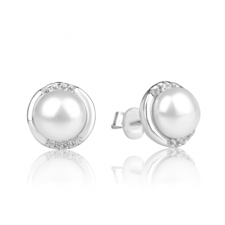 Stříbrné náušnice s perlou a jemnými zirkony - Meucci SP100E