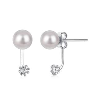 Stříbrné náušnice s říční perlou a zirkony - Meucci SYE116