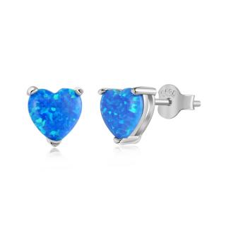 Stříbrné náušnice ve tvaru srdce s modrým opálem - Meucci SYE069