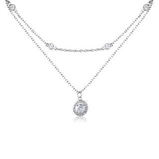 Stříbrný dvouvrstvý náhrdelník se zirkonovým přívěskem- Meucci SN141