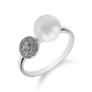 Stříbrný elegantní prsten s perlou a zirkony - Meucci SP33R Velikost: 54