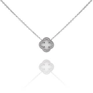 Stříbrný náhrdelník s čtyřlístkem ze zirkonů - Meucci SN027/08