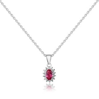 Stříbrný náhrdelník s jedním růžovým a mnoha čirými zirkony - Meucci SS339N Velikost: 42