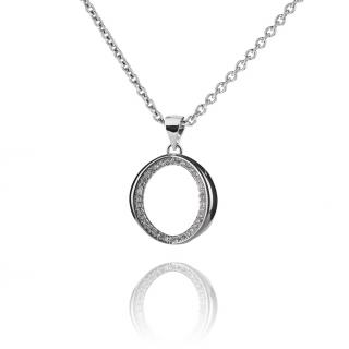 Stříbrný náhrdelník s kulatým přívesem zdobeným zirkony - Meucci SS296N Velikost: 42