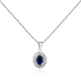 Stříbrný náhrdelník s modrým kubickým zirkonem a mnoha čirými zirkony - Meucci SS329N Velikost: 42