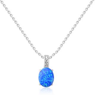 Stříbrný náhrdelník s modrým opálem a zirkony - Meucci SS346N Velikost: 42