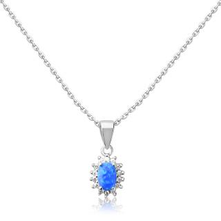 Stříbrný náhrdelník s modrým opálem obklopeným zirkony - Meucci SS347N Velikost: 42