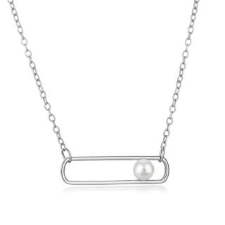 Stříbrný náhrdelník s obdélníkovou ozdobou zdobenou říční perlou - Meucci SYN017