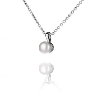 Stříbrný náhrdelník s perličkou a zirkony - Meucci SP76N Velikost: 42