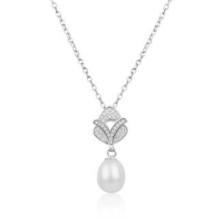 Stříbrný náhrdelník s perlou a ozdobou ze zirkonů - Meucci SP104N Velikost: 42