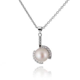 Stříbrný náhrdelník s perlou a zirkony po obou stranách - Meucci SP63N Velikost: 42