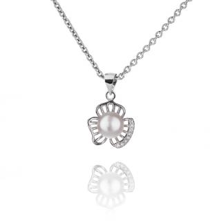 Stříbrný náhrdelník s perlou uprostřed zirkonové ozdoby - Meucci SP72N Velikost: 42