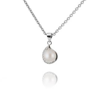 Stříbrný náhrdelník s perlou uprostřed zirkonové slzy - Meucci SP60N Velikost: 42