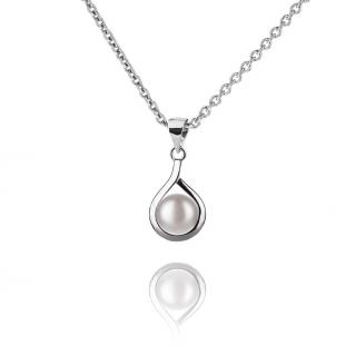 Stříbrný náhrdelník s perlou zavěšenou v kapičce - Meucci SP80N Velikost: 42