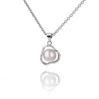 Stříbrný náhrdelník s přírodní perlou a zirkonovým zdobením - Meucci SP71N Velikost: 42