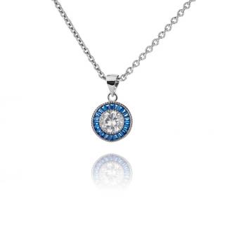Stříbrný náhrdelník se zirkonem a safíry - Meucci SS212N Velikost: 42