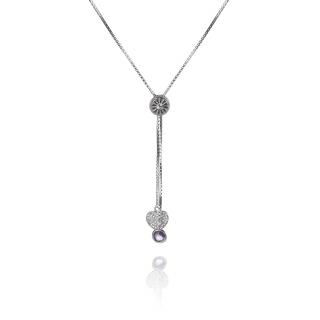 Stříbrný náhrdelník se zirkonovým srdcem a drobným ametystem - Meucci SN069