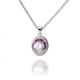 Stříbrný náhrdelník se zirkony a drahými kameny - Meucci SS240N Velikost: 45