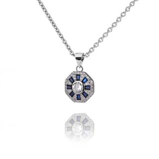 Stříbrný náhrdelník se zirkony a safírem - Meucci SS239N/01 Velikost: 42
