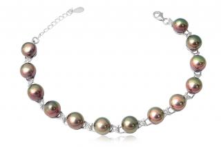Stříbrný náramek s hnědými říčními perlami a zirkony - Meucci TAB017
