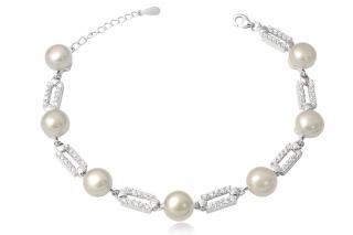 Stříbrný náramek s říčními perlami a ovály se zirkony - Meucci TAB009