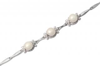 Stříbrný náramek s říčními perlami a zirkony - Meucci TAB007