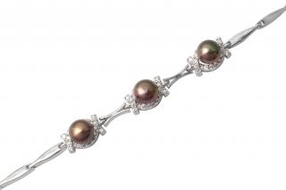 Stříbrný náramek s říčními perlami a zirkony - Meucci TAB011