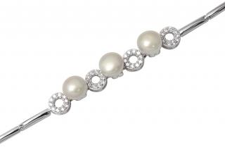 Stříbrný náramek s říčními perlami a zirkony - SB164