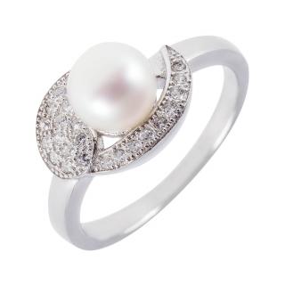 Stříbrný perlový prsten s mikrozirkony - Meucci SMP07R Velikost: 57
